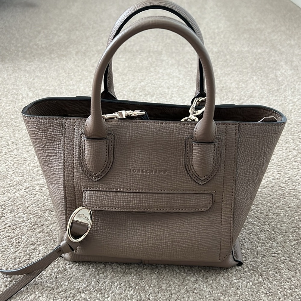 LONGCHAMP brown/gray pebbled leather Mailbox crossbody bag